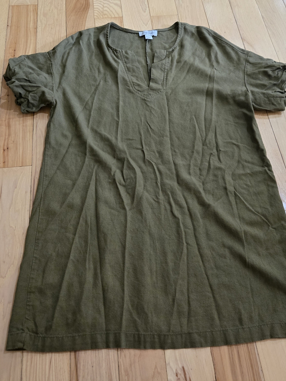 Charlie Paige Olive Green 100% Linen Shift Dress